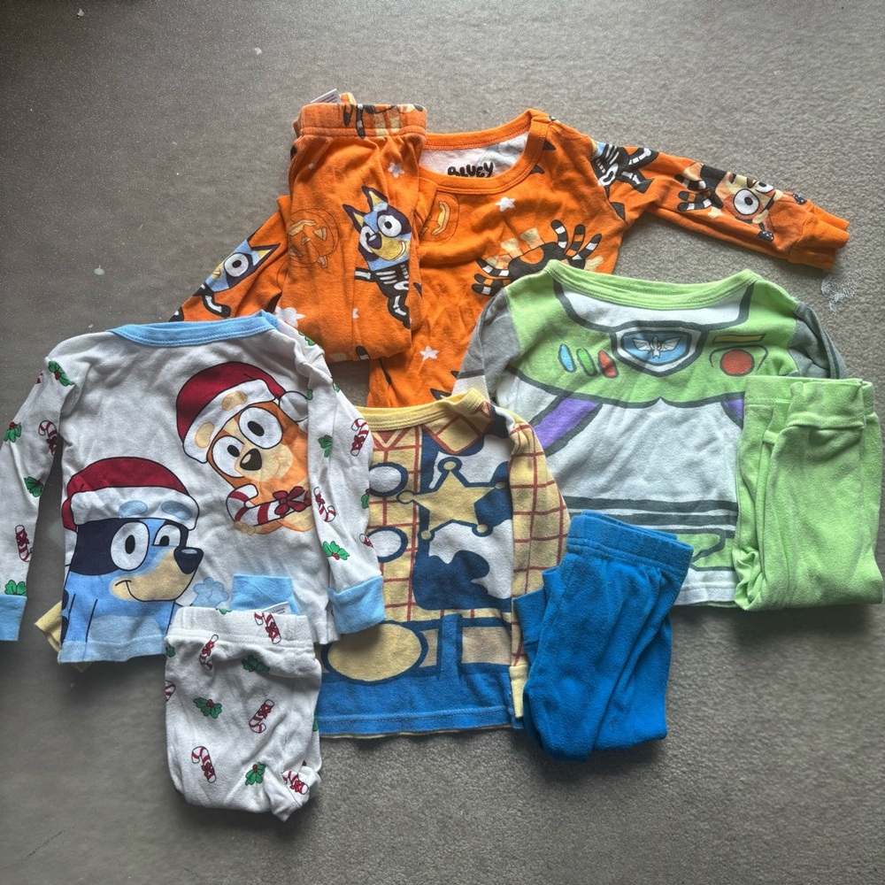 Toy Story & Bluey FOUR PJ Sets Bundle | Size 18M Toddler | Tops & Bottoms